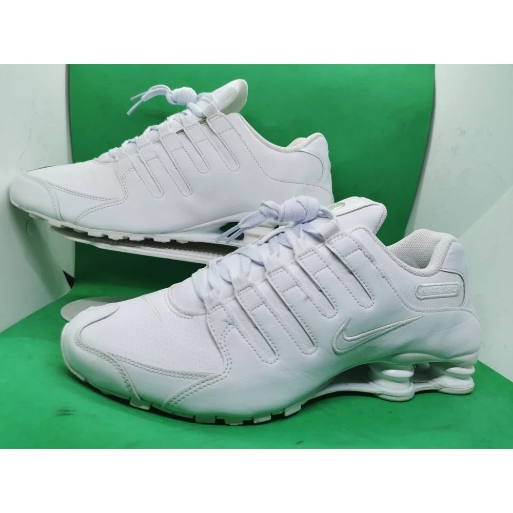 Nike Shox NZ Shoes Mens Sz 10.5 Triple White Leather Athletic Sneaker 378341-128